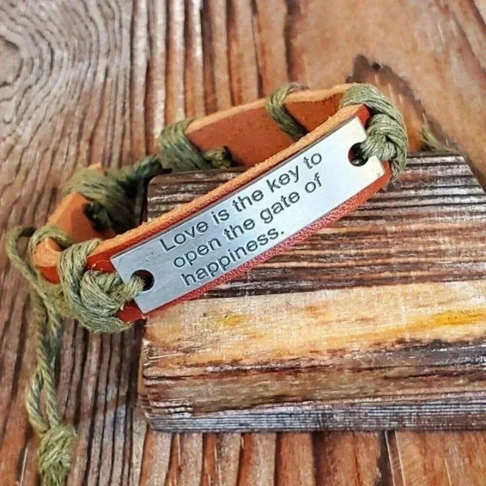 Handcrafted Love is The Key Leather Bracelet